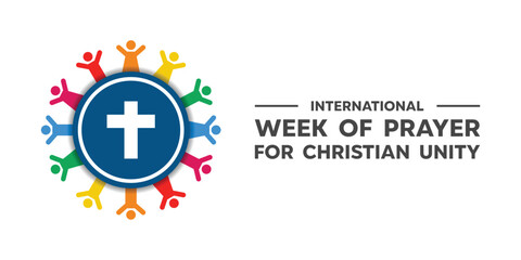 International Week of Prayer for Christian Unity. Cross and peoples. Great for cards, banners, posters, social media and more. White background.