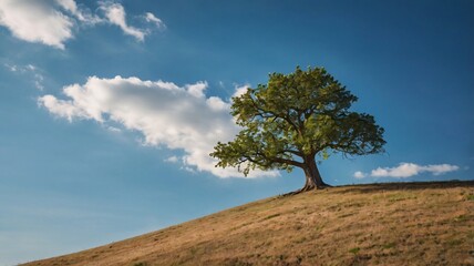 Fototapeta premium Lone Tree on a Hill with Blue Sky.