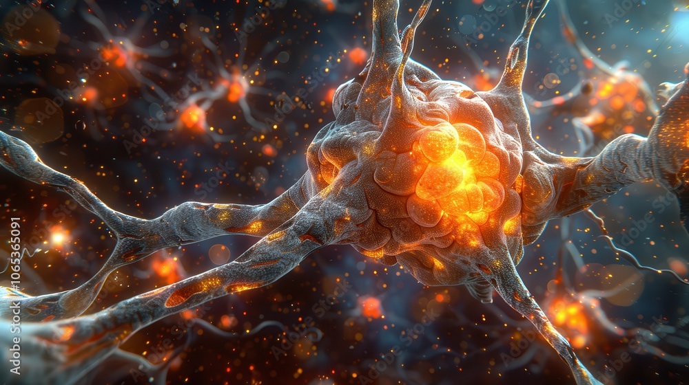 Poster axons firing with insight and wonder in neural network