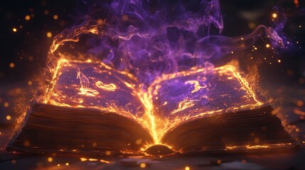 Obraz premium A burning book with flames that morph into ethereal