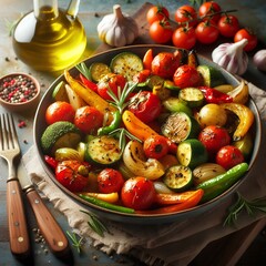 Italian roasted vegetables with olive oil, healthy and bursting with natural flavors. 