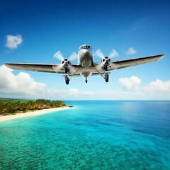 Naklejka premium I looked at the world map and dreamed of traveling by plane to a beautiful beach where I could relax in nature.