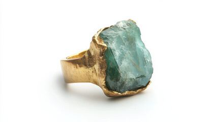 unique handcrafted ring with natural green stone, showcasing beauty of raw materials