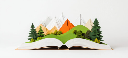book with pop up landscapes featuring mountains and trees