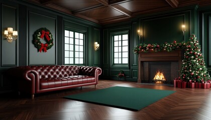 Fototapeta premium Cozy Christmas Decor Ideas Green and Red Plaid Festive Holiday Style with a Traditional Touch Christmas Living Room Inspiration Warm and Inviting Decor