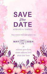 Beautiful Floral Save the Date Card with Watercolor Bouquet and Leaves Design