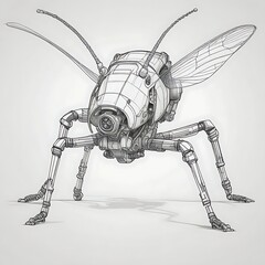  This image features a robotic bee-like creature, depicted in a drawing-like style.
