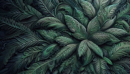 Intricate foliage with emerald green hues background,generative ai