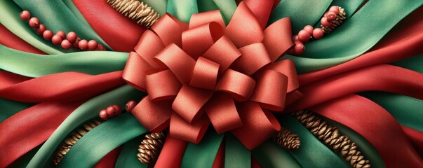 Festive Red and Green Gift Wrapping with a Large Bow, Christmas Gift Ideas, Holiday Decor...