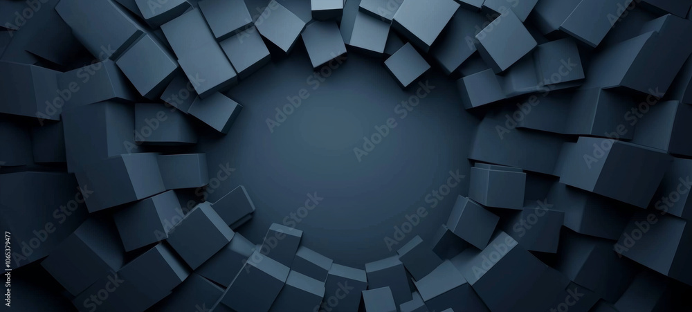 Poster abstract dark geometric background with 3d cubes creating depth