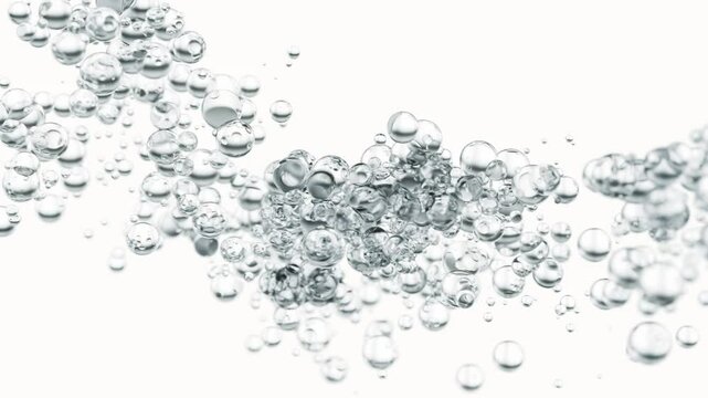Clear cosmetic serum with liquid bubbles in a 3D abstract background. Hydrating essence gel enriched with collagen molecules. Moisturizing cream or oil for advanced skincare, beauty, and skin health. 