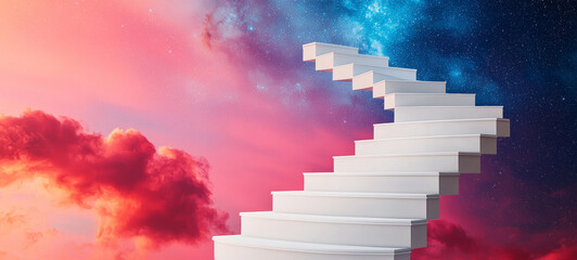 Fototapeta premium staircase spiraling upwards into starry sky evokes wonder and imagination