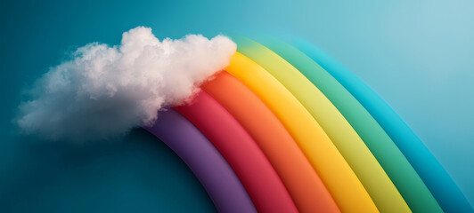 Naklejka premium vibrant rainbow emerging from cloud against blue background