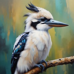  The image is a beautifully painted bird with a long beak, perched on a branch.