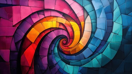 Obraz premium Swirling spiral of overlapping rectangles, vibrant graffiti tones of teal, magenta, and black