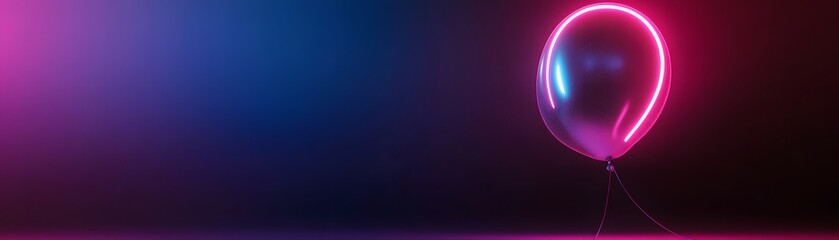 Fototapeta premium A single balloon with a glowing pink neon outline against a blue and purple gradient background.