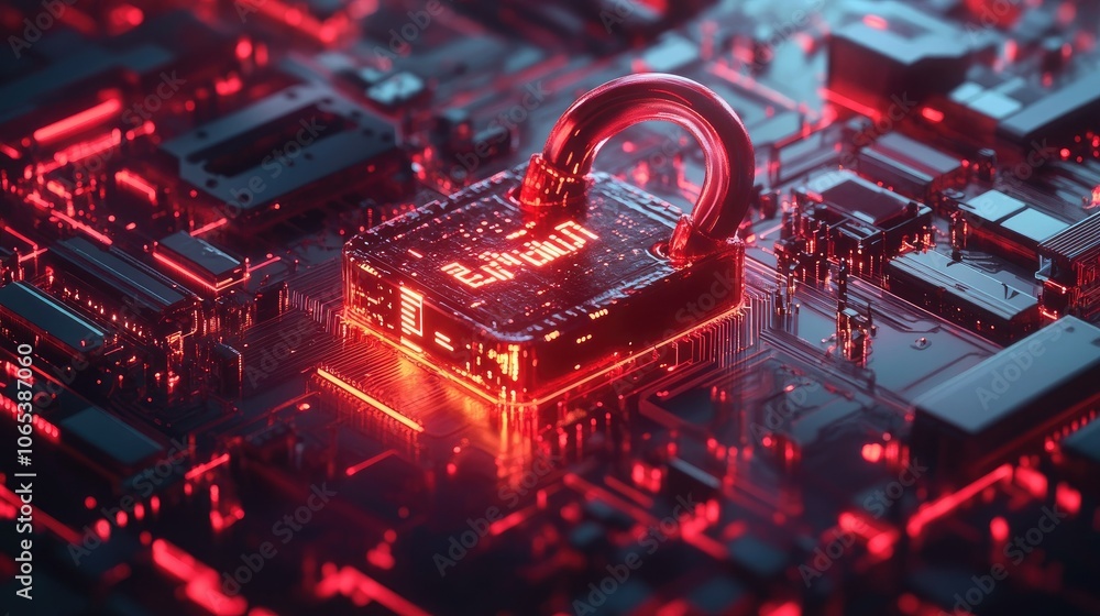 Poster Abstract digital lock with binary code and circuit lines, symbolizing data security and tech innovation