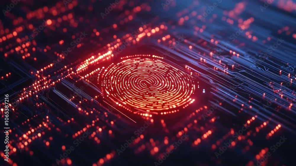 Aufkleber Abstract fingerprint scan over circuit background, tech security and identity protection visualization