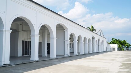 Obraz premium A White and Spacious Outdoor Building - a bright and inviting visual. The spacious design creates an open and airy atmosphere.