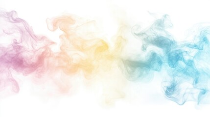 Fototapeta premium Artistic smoke in pastel shades, softly transitioning from pink to yellow to blue in a fluffy cloud pattern.