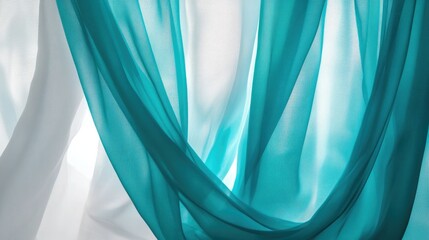 Vibrant teal light-filtering curtain with eyelet rings, hanging gracefully against a bright white background. Fresh and lively decor.