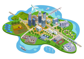 進化を続ける未来都市社会のイメージイラスト　バリエーションあり