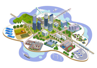 進化を続ける未来都市社会のイメージイラスト　バリエーションあり