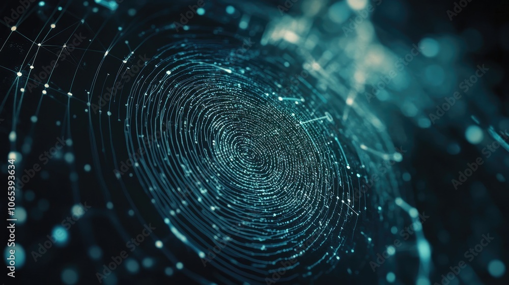 Aufkleber Digital fingerprint icon with data points and cyber grid, representing data security and identity protection