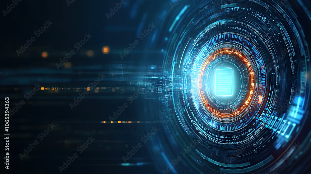 Poster digital technology design featuring futuristic lock and circuit patterns, symbolizing security and i