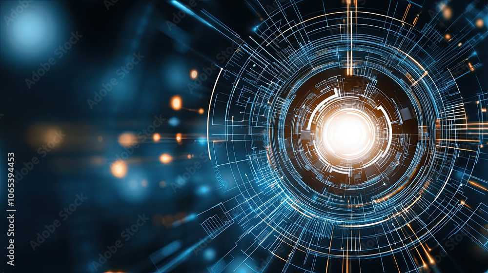 Poster dynamic technology icon with glowing network, showcasing intricate patterns and light effects. this 