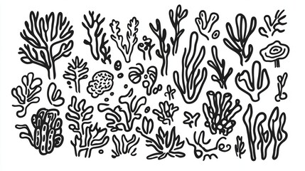 Seaweed and Coral Line Art Illustration