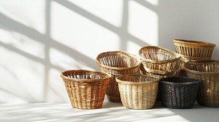 Fototapeta premium Collection of basket with shadow with space for text 