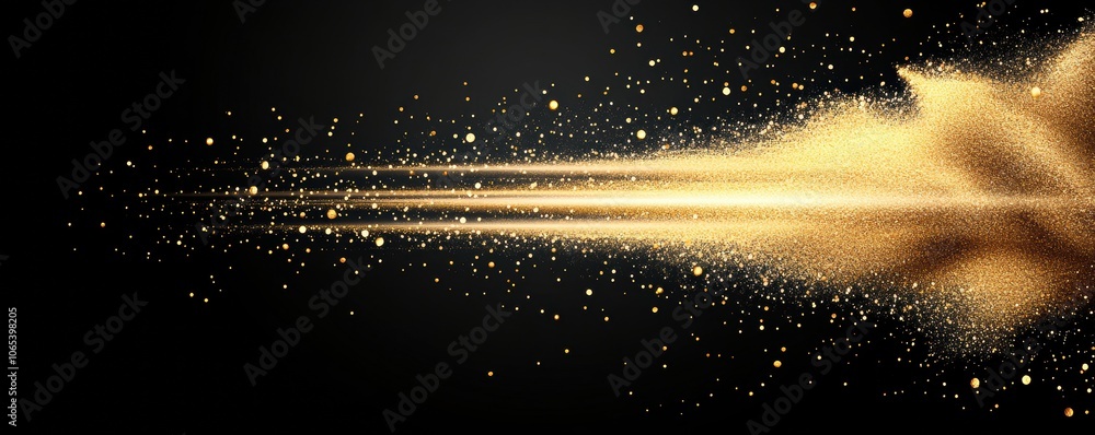 Poster a dynamic burst of golden particles against a dark backdrop, creating a lively and festive impressio
