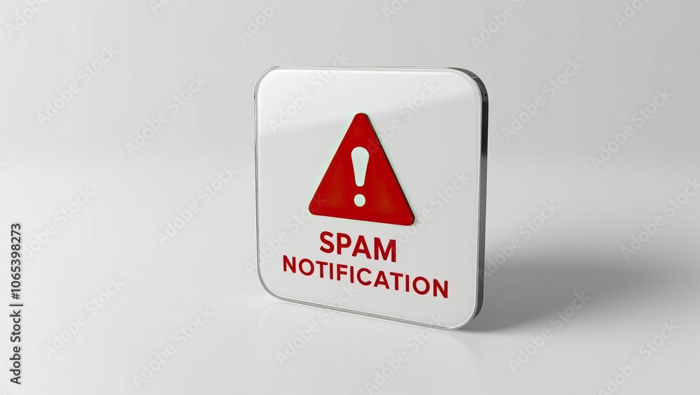 Poster a warning sign indicating a spam notification with a red triangle and exclamation mark on a white ba
