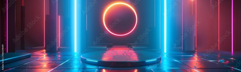 Poster podium background 3d light tech stage future platform game abstract. podium 3d background technology