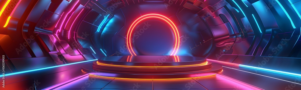 Poster podium background 3d light tech stage future platform game abstract. podium 3d background technology
