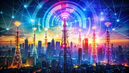 Obraz premium Double Exposure Photography of Short Antennas for WiFi, CB Radio, and Mobile Phone on Transparent Background for Tech and Communication Concepts