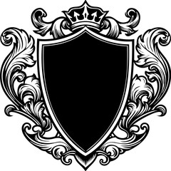 Heraldic shield with royal floral ornament. Vintage crest sign or coat of arms