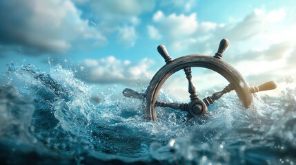 Fototapeta premium A captain steering a ship through rough waters, their gaze fixed on the horizon as they navigate their crew towards their destination.