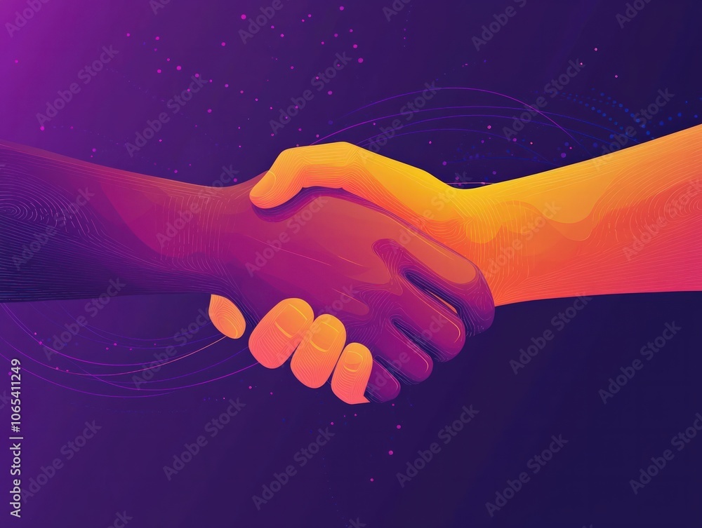 Poster two hands shake to signify unity and collaboration in business