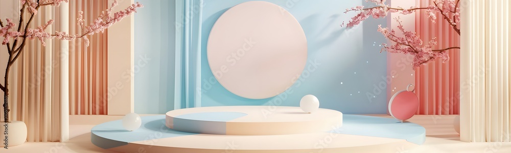 Poster background podium 3d product display stand platform abstract pastel light. stage podium 3d backgroun