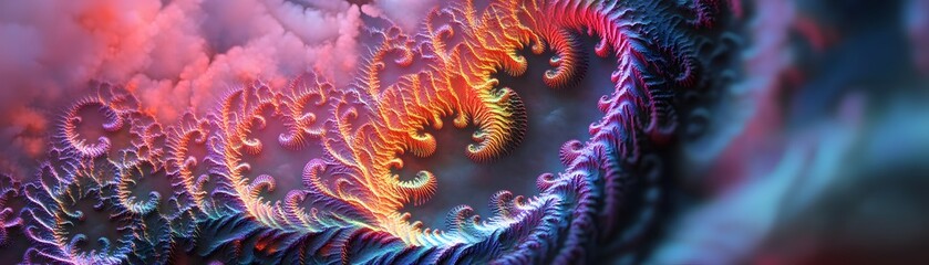 Abstract Fractal Landscape with Vivid Colors and Spiraling Formations