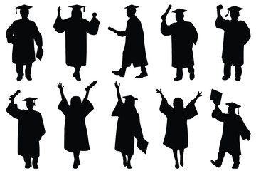Silhouettes of graduates celebrating success, vector illustration art