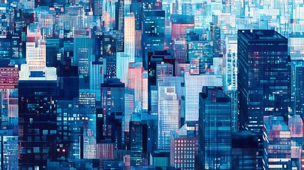 Abstract Cityscape with Tall Buildings and Windows