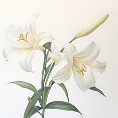 Obraz premium Delicate White Lilies in Watercolor Illustration