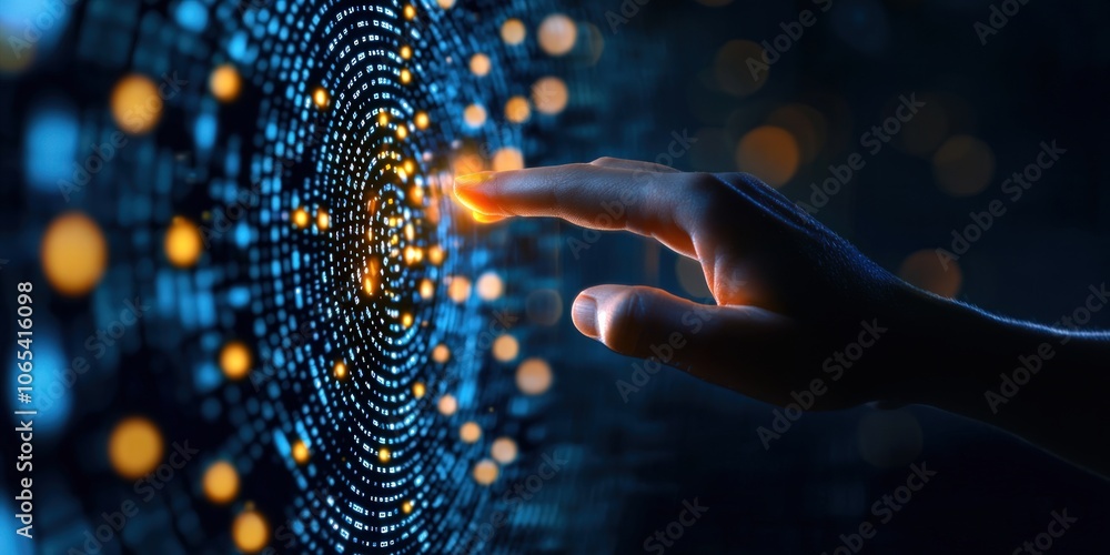 Poster explore the future of technology with interactive digital interfaces