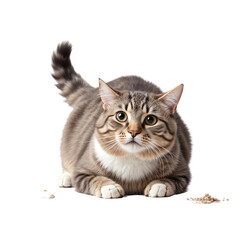 Fototapeta premium Playful tabby cat crouching with alert expression and playful posture