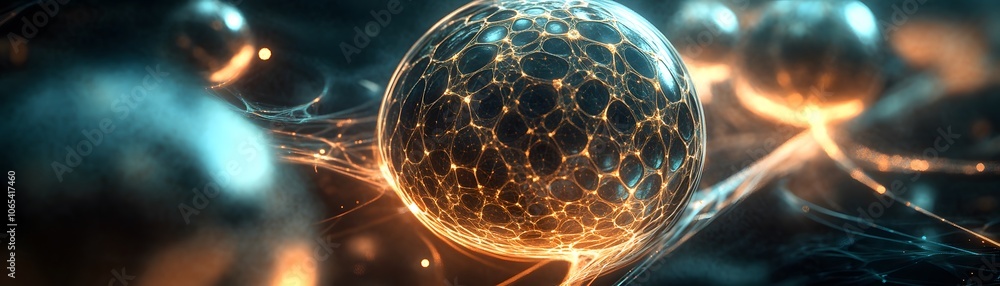 Poster glowing orb with intricate webbed structure