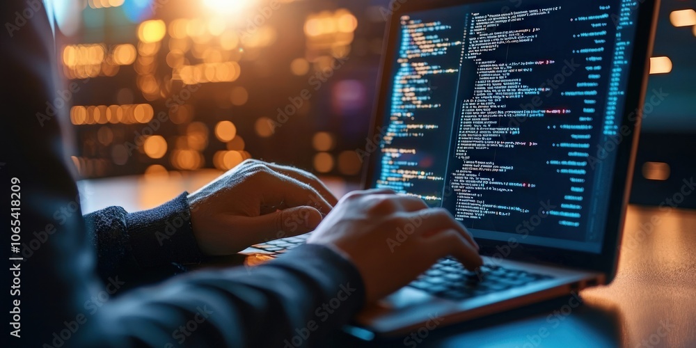 Poster developers code innovative software solutions on laptops