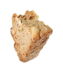 Piece of traditional Italian almond biscuit (Cantucci) isolated on white